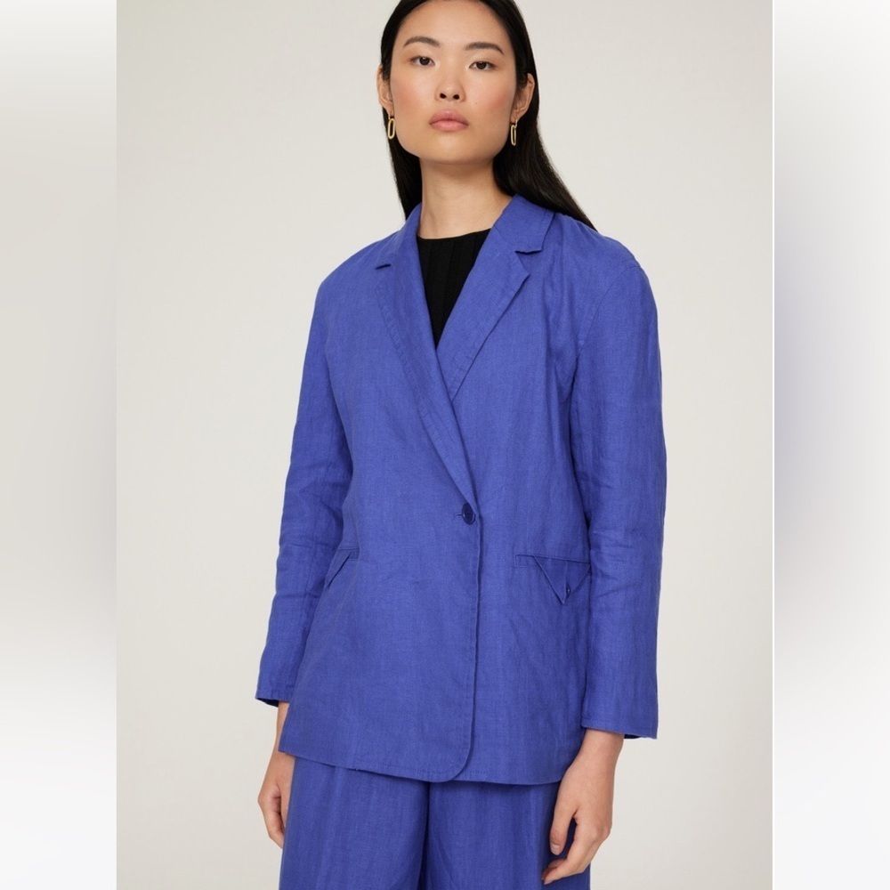 Madewell Double-breasted Linen Blazer Blue - Picture 2 of 7